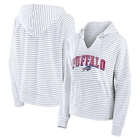 Women's Fanatics White/Gray Buffalo Bills Striped Notch Neck Pullover Hoodie