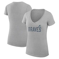 Women's G-III 4Her by Carl Banks  Gray Atlanta Braves Dot Print V-Neck Fitted T-Shirt
