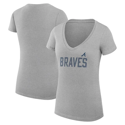 Women's G-III 4Her by Carl Banks  Gray Atlanta Braves Dot Print V-Neck Fitted T-Shirt