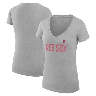 Women's G-III 4Her by Carl Banks  Gray Boston Red Sox Dot Print V-Neck Fitted T-Shirt