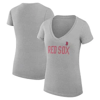Women's G-III 4Her by Carl Banks  Gray Boston Red Sox Dot Print V-Neck Fitted T-Shirt