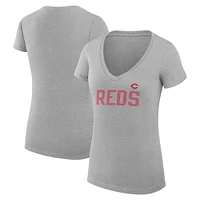 Women's G-III 4Her by Carl Banks  Gray Cincinnati Reds Dot Print V-Neck Fitted T-Shirt