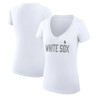 Women's G-III 4Her by Carl Banks  White Chicago Sox Dot Print V-Neck Fitted T-Shirt