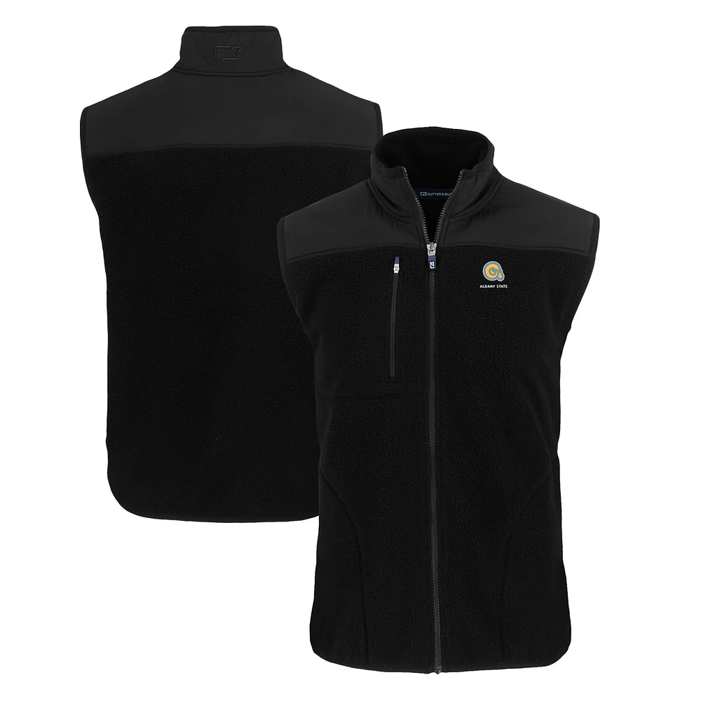 Men's Cutter & Buck Black Albany State Golden Rams Big Tall Cascade Eco Sherpa Fleece Full-Zip Vest