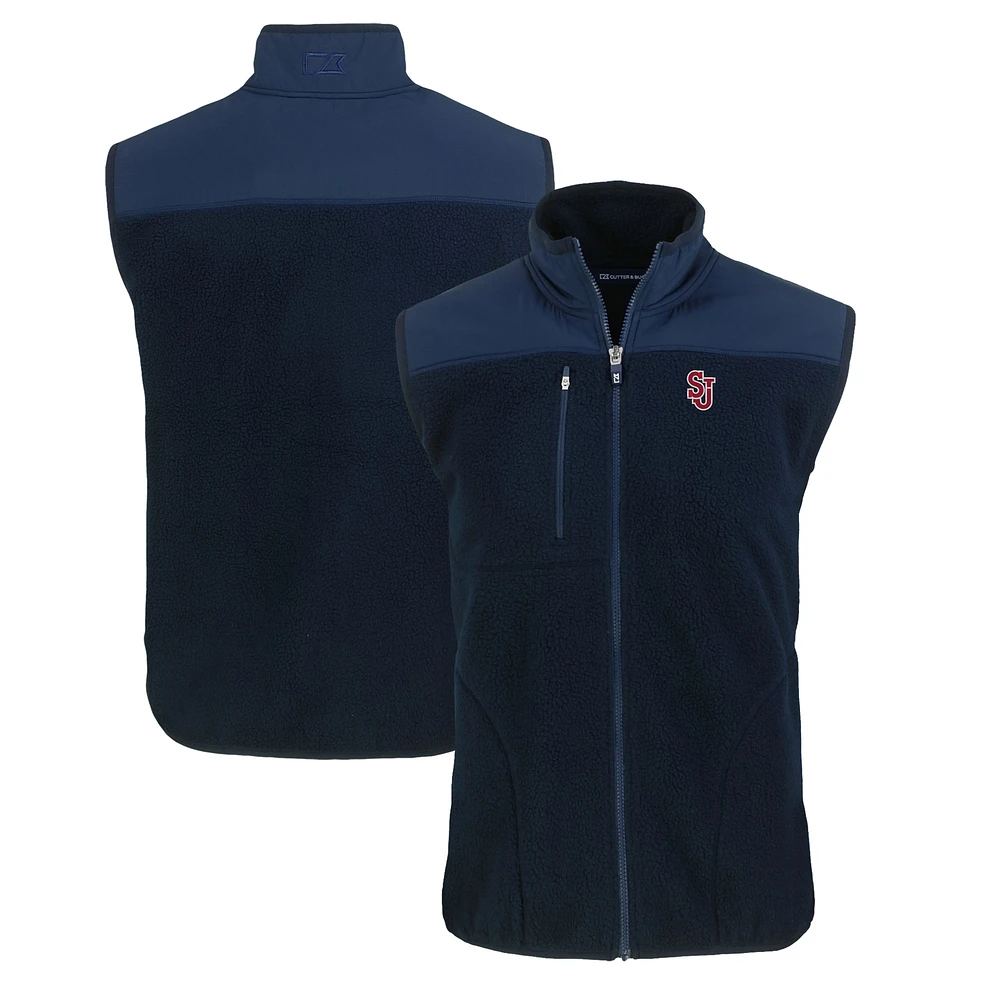 Men's Cutter & Buck Navy St. John's Red Storm Big Tall Cascade Eco Sherpa Fleece Full-Zip Vest