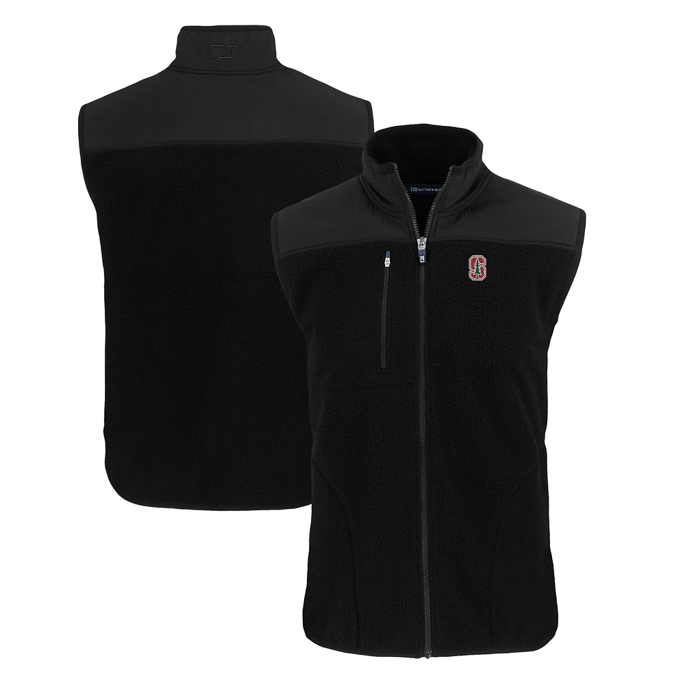Men's Cutter & Buck Black Stanford Cardinal Big Tall Cascade Eco Sherpa Fleece Full-Zip Vest