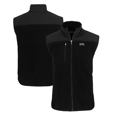 Men's Cutter & Buck  Black TCU Horned Frogs Big Tall Cascade Eco Sherpa Fleece Full-Zip Vest