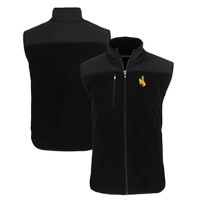 Men's Cutter & Buck  Black Wyoming Cowboys Big Tall Cascade Eco Sherpa Fleece Full-Zip Vest