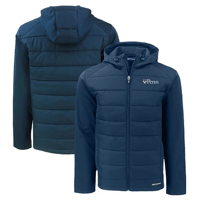 Men's Cutter & Buck  Navy Pennsylvania Quakers Big Tall Evoke Hybrid Eco Softshell Recycled Full-Zip Hoodie