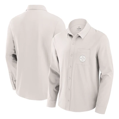 Men's Fanatics Cream Pittsburgh Steelers Front Office Long Sleeve Button-Up Shirt