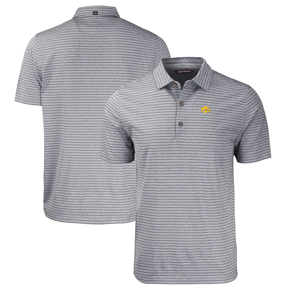 Men's Cutter & Buck Heather Black Iowa Hawkeyes Big Tall Forge Eco Stripe Stretch Recycled Polo