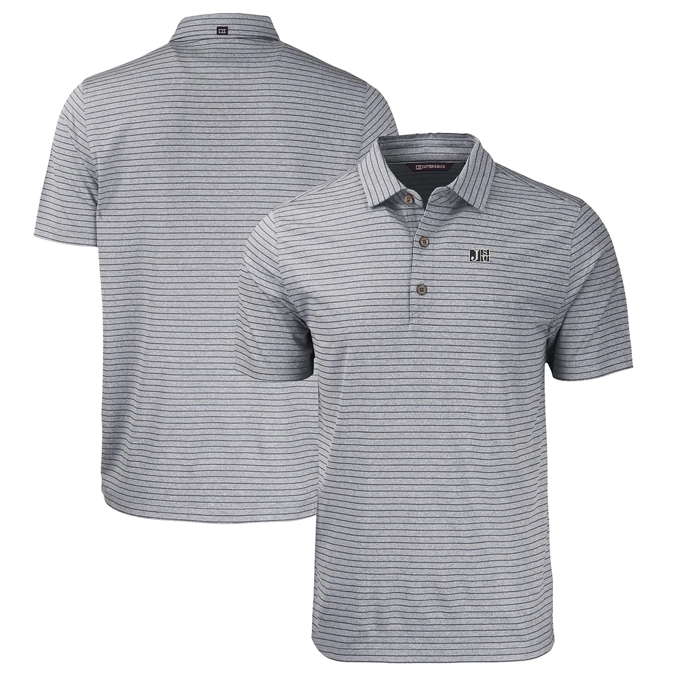 Men's Cutter & Buck Heather Black Jackson State Tigers Big Tall Forge Eco Stripe Stretch Recycled Polo