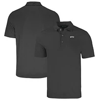 Men's Cutter & Buck Heather Black NYU Violets Big Tall Forge Eco Stretch Recycled Polo