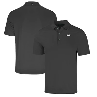 Men's Cutter & Buck Heather Black NYU Violets Big Tall Forge Eco Stretch Recycled Polo