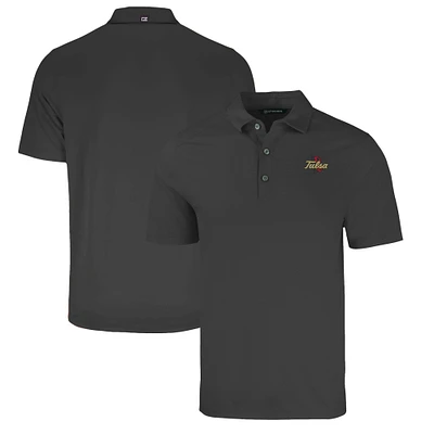 Men's Cutter & Buck Heather Black Tulsa Golden Hurricane Big Tall Forge Eco Stretch Recycled Polo