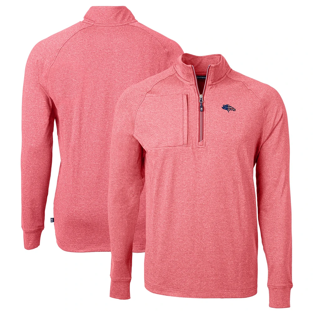 Men's Cutter & Buck Heather Red Denver Broncos Big & Tall Adapt Eco Knit Quarter-Zip Pullover Top