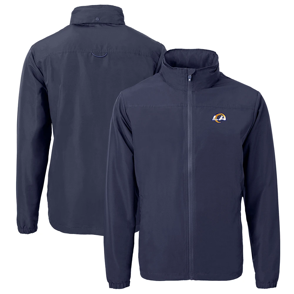 Men's Cutter & Buck Navy Los Angeles Rams Big Tall Charter Eco Knit Recycled Full-Zip Jacket