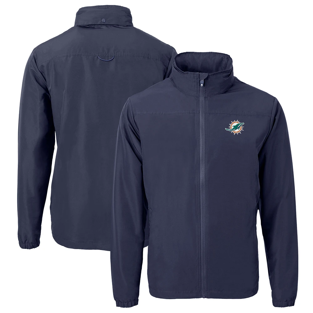 Men's Cutter & Buck Navy Miami Dolphins Big Tall Charter Eco Knit Recycled Full-Zip Jacket