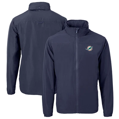 Men's Cutter & Buck  Navy Miami Dolphins Big Tall Charter Eco Knit Recycled Full-Zip Jacket