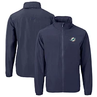 Men's Cutter & Buck  Navy Miami Dolphins Big Tall Charter Eco Knit Recycled Full-Zip Jacket