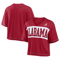 Women's Fanatics Crimson Alabama Tide Home Team Bold Fashion Modest V-Neck Cropped T-Shirt