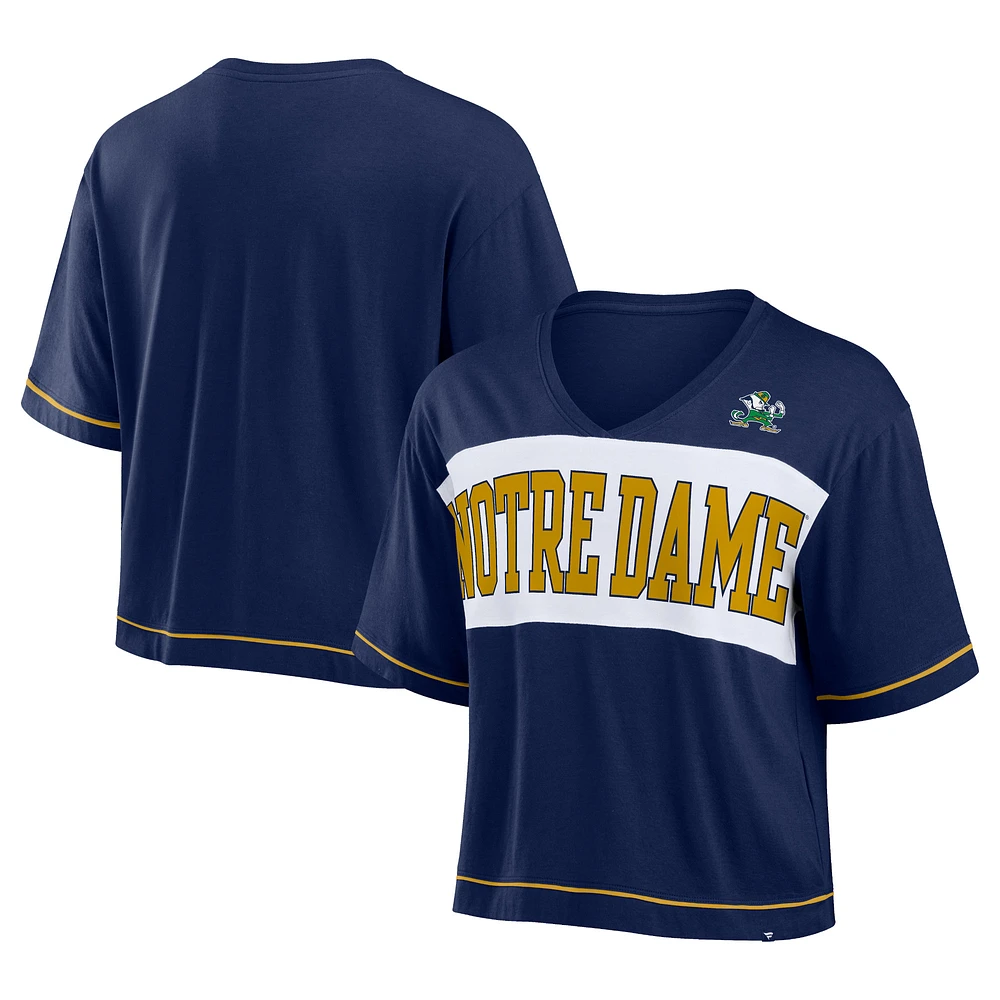 Women's Fanatics Navy Notre Dame Fighting Irish Home Team Bold Fashion Modest V-Neck Cropped T-Shirt