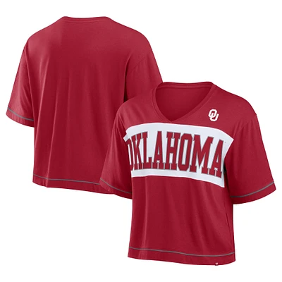 Women's Fanatics Crimson Oklahoma Sooners Home Team Bold Fashion Modest V-Neck Cropped T-Shirt