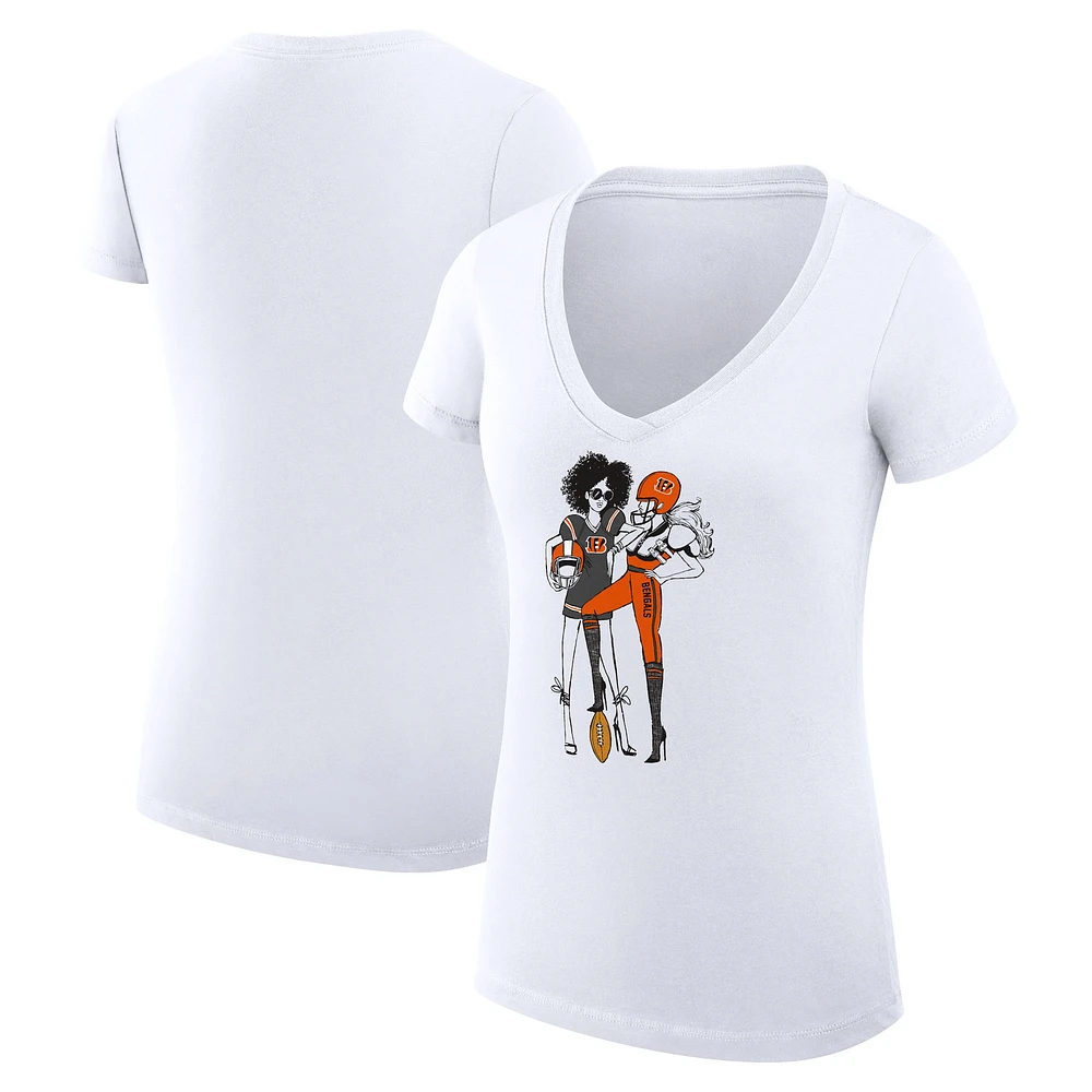 Women's G-III 4Her by Carl Banks White Cincinnati Bengals Football Girls Graphic V-Neck Fitted T-Shirt