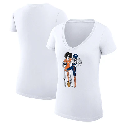 Women's G-III 4Her by Carl Banks White Denver Broncos Football Girls Graphic V-Neck Fitted T-Shirt