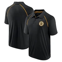 Men's Fanatics Black Boston Bruins Raglan Strong Alone Polo