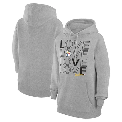 Women's G-III 4Her by Carl Banks  Heather Gray Pittsburgh Steelers Love Graphic Pullover Hoodie