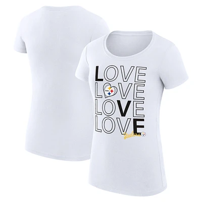 Women's G-III 4Her by Carl Banks White Pittsburgh Steelers Love Graphic Fitted T-Shirt