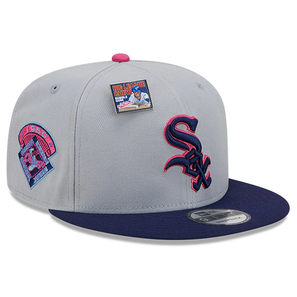 Men's New Era Gray/Navy Chicago White Sox Raspberry Big League Chew Flavor Pack 9FIFTY Snapback Hat