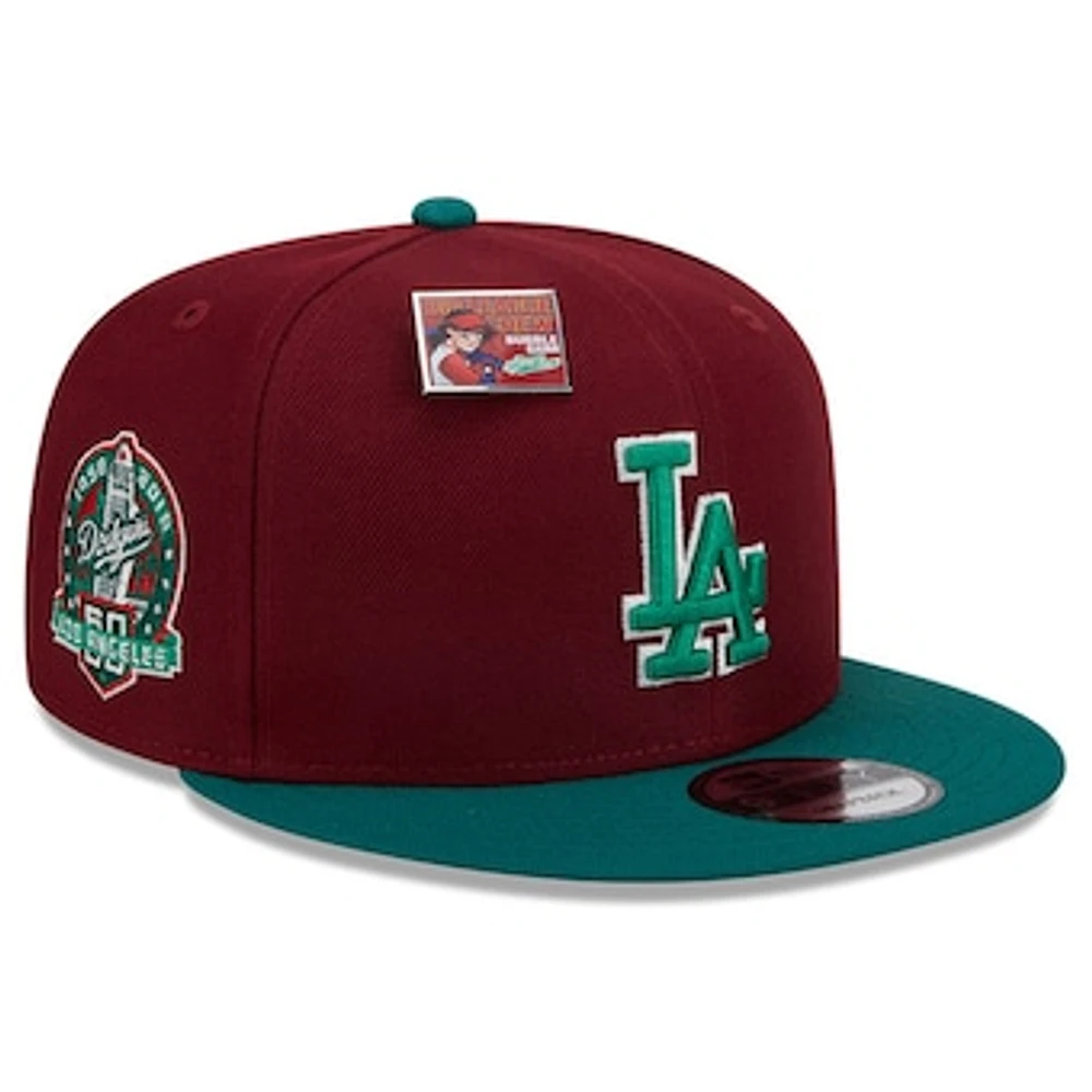 Men's New Era Cardinal/Green Los Angeles Dodgers Strawberry Big League Chew Flavor Pack 9FIFTY Snapback Hat