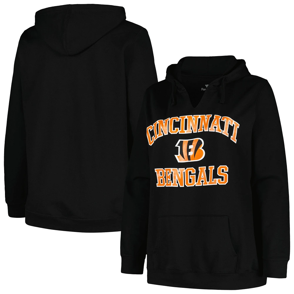 Women's Fanatics Black Cincinnati Bengals Plus Heart and Soul V-Neck Pullover Hoodie