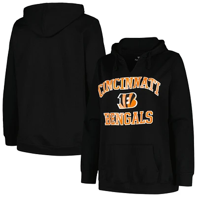 Women's Fanatics Black Cincinnati Bengals Plus Heart and Soul V-Neck Pullover Hoodie