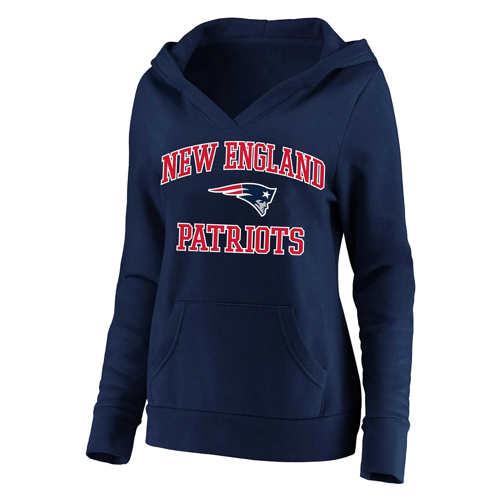 Women's Fanatics Navy New England Patriots Plus Heart and Soul V-Neck Pullover Hoodie