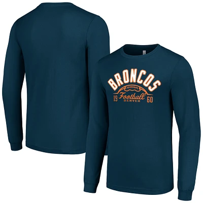 Men's Starter  Navy Denver Broncos Half Ball Team Long Sleeve T-Shirt
