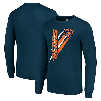 Men's Starter  Navy Chicago Bears Color Scratch Long Sleeve T-Shirt