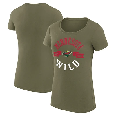 Women's G-III 4Her by Carl Banks Olive Minnesota Wild City Graphic Sport Fitted T-Shirt
