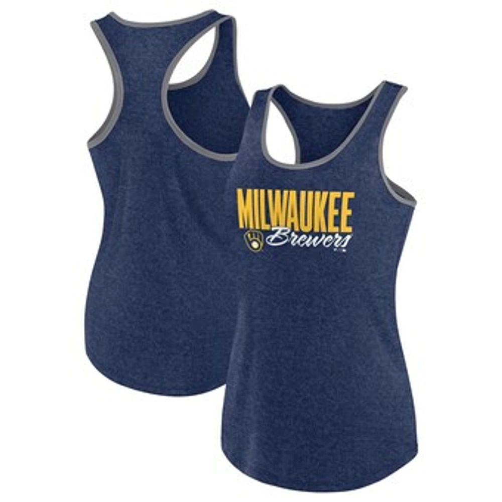 Women's Fanatics Heather Navy Milwaukee Brewers Fuel Racerback Tank Top