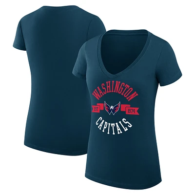 Women's G-III 4Her by Carl Banks Navy Washington Capitals City Graphic V-Neck Fitted T-Shirt