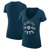 Women's G-III 4Her by Carl Banks Navy Winnipeg Jets City Graphic V-Neck Fitted T-Shirt