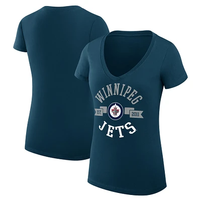 Women's G-III 4Her by Carl Banks Navy Winnipeg Jets City Graphic V-Neck Fitted T-Shirt