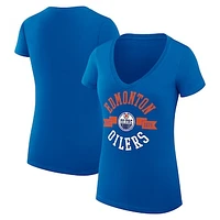 Women's G-III 4Her by Carl Banks Royal Edmonton Oilers City Graphic V-Neck Fitted T-Shirt