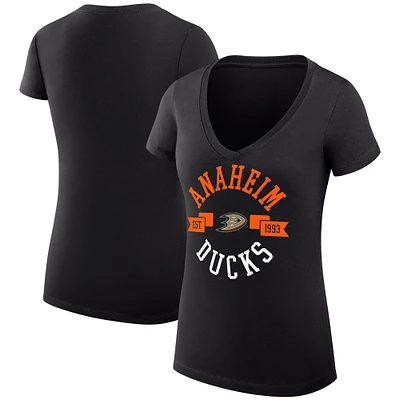 Women's G-III 4Her by Carl Banks Black Anaheim Ducks City Graphic V-Neck Fitted T-Shirt