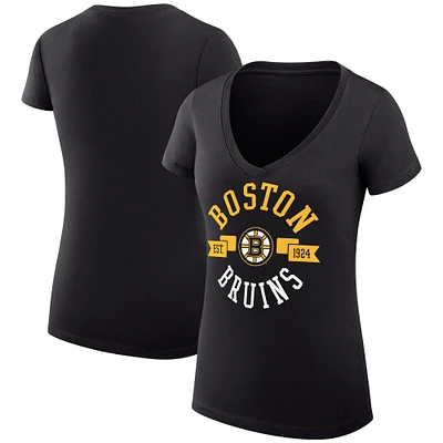 Women's G-III 4Her by Carl Banks Black Boston Bruins City Graphic V-Neck Fitted T-Shirt