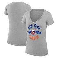 Women's G-III 4Her by Carl Banks Heather Gray New York Islanders City Graphic V-Neck Fitted T-Shirt
