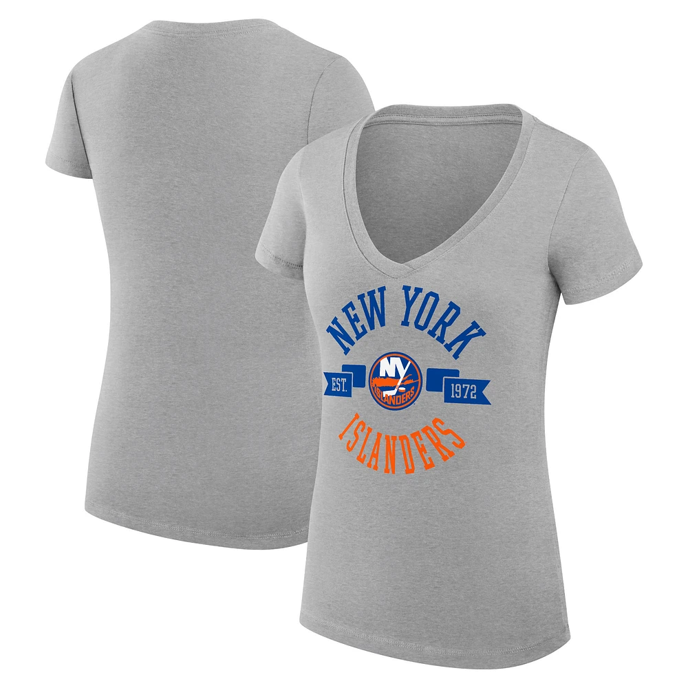 Women's G-III 4Her by Carl Banks Heather Gray New York Islanders City Graphic V-Neck Fitted T-Shirt