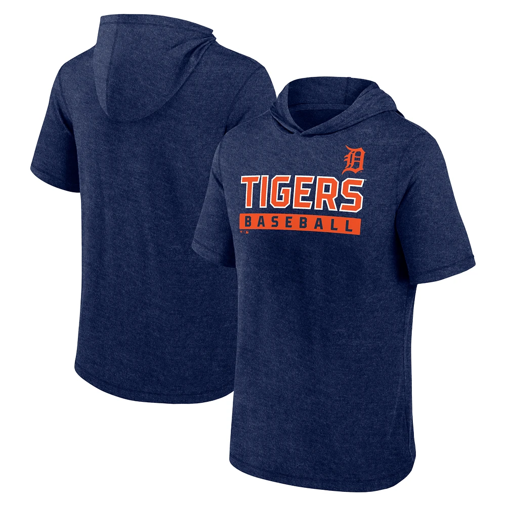 Men's Fanatics Heather Navy Detroit Tigers Push Short Sleeve Pullover Hoodie